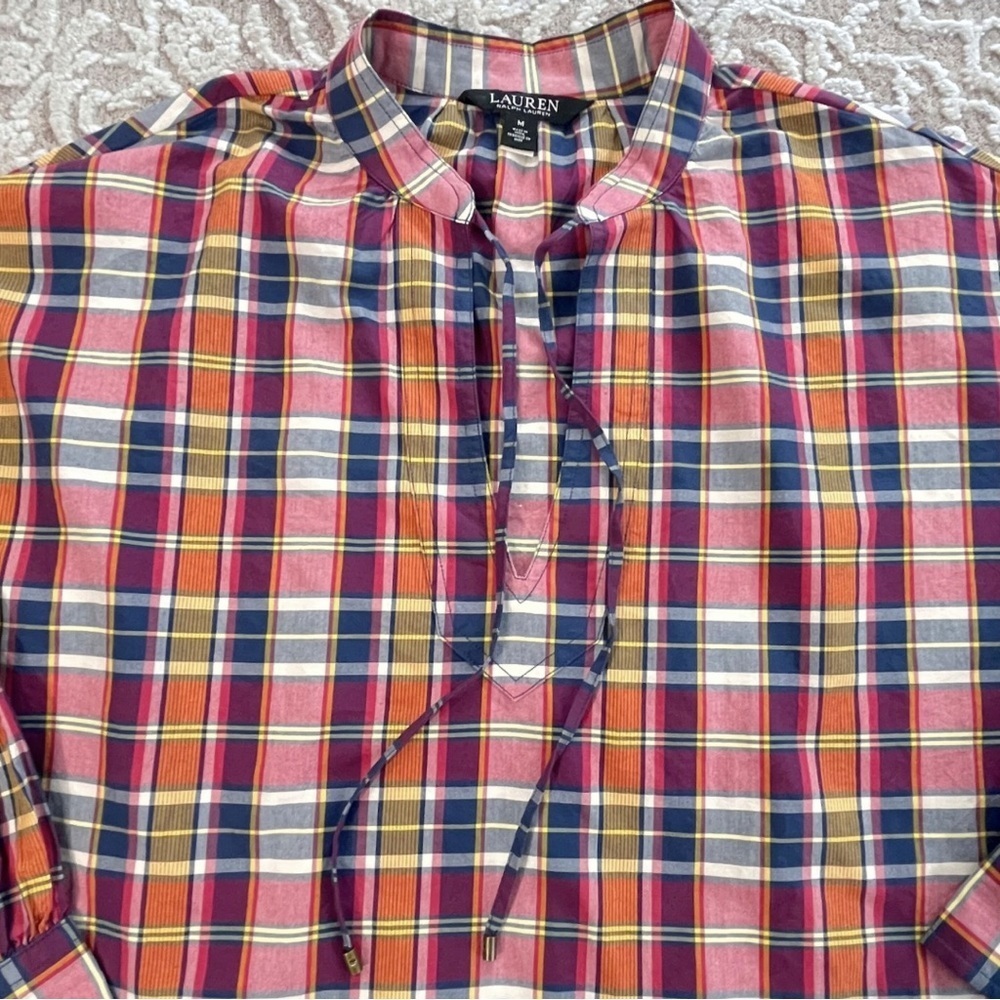 Lauren Ralph Lauren Tie Neck Plaid Blouse - Picture 9 of 16